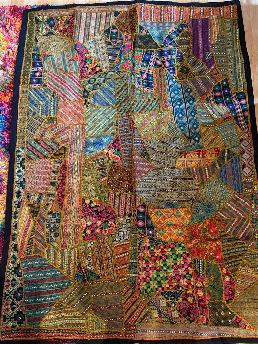 Vintage Indian Patchwork Wall Hanging Tapestry, 3x5, by Karma Highway wall decor